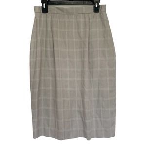 CHRISTIAN DIOR Vintage Deadstock Plaid Stitched Linen Blend Pencil Skirt in Gray